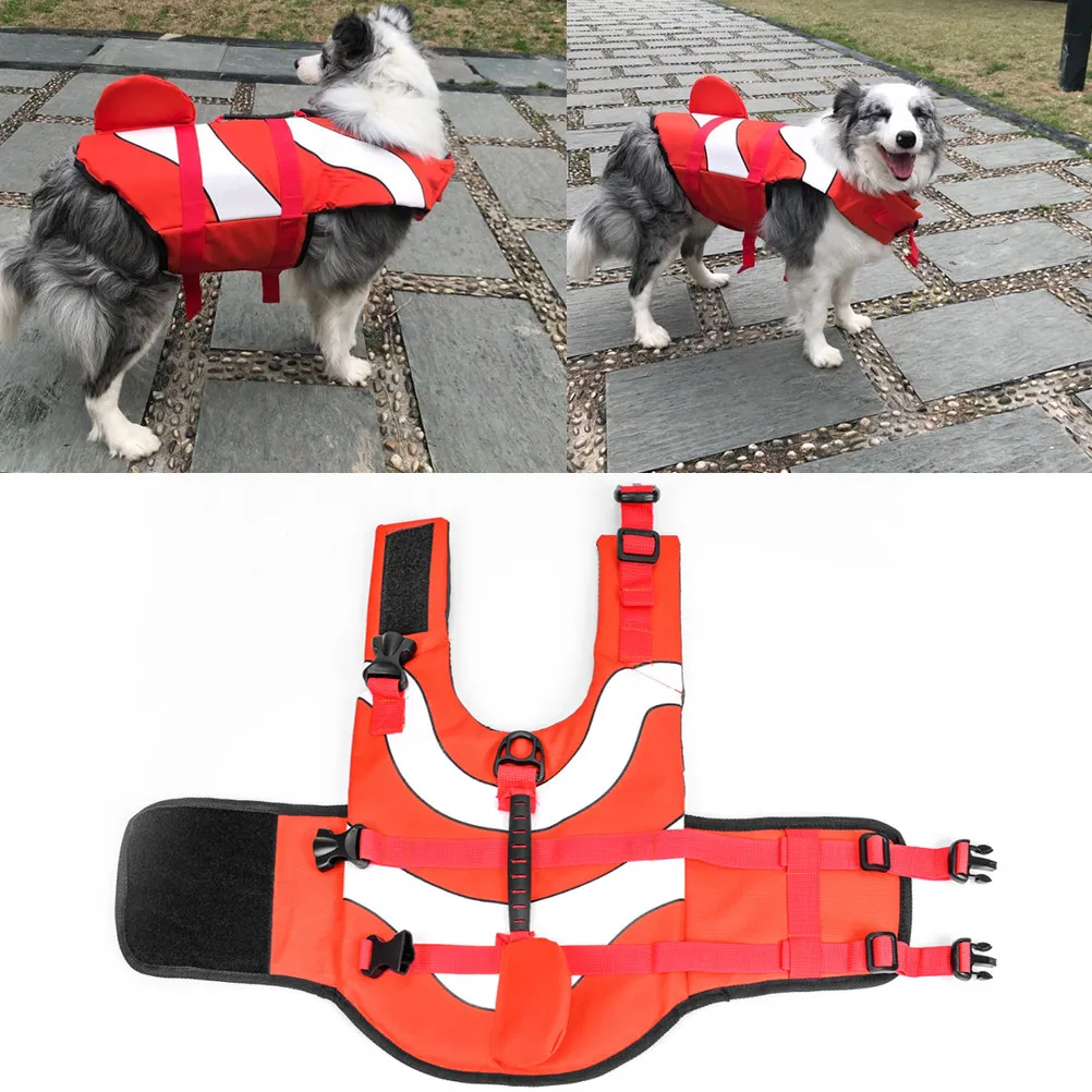 

Спасательный жилет для животных из полиэфирного волокна, прочный, легкий, яркий цвет, с D-образным кольцом для поводка, размер L, красный