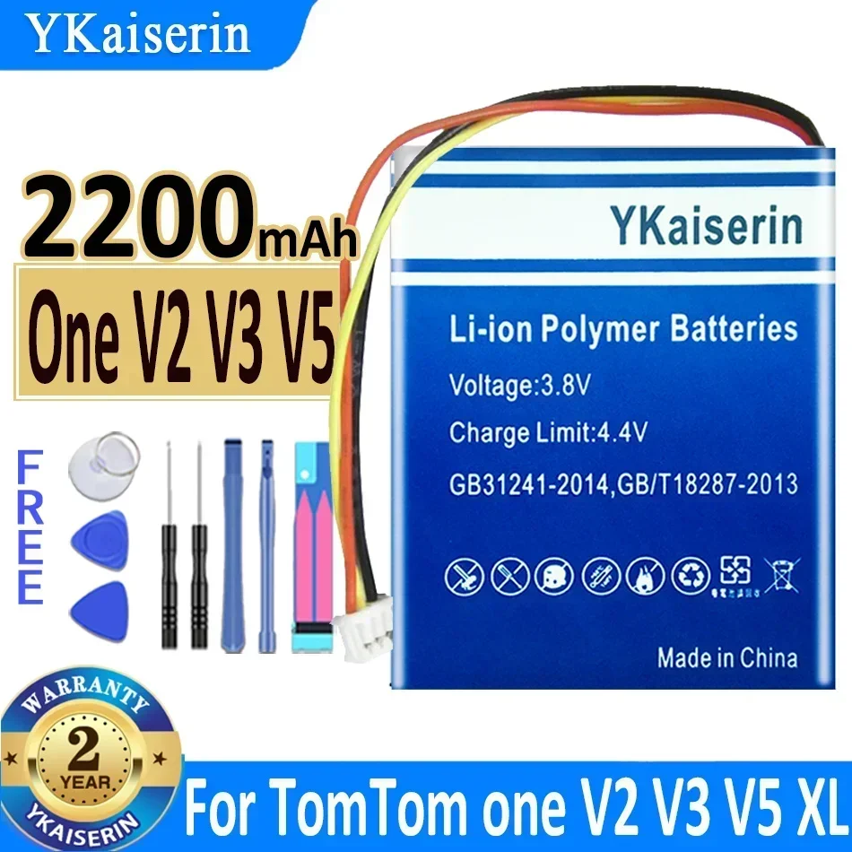 YKaiserin 2200mAh para TomTom One V2 V3 V5 XL Europa Dach TML Rider IQ Routes S4L Rider 2nd 4K0Bateria de substituição