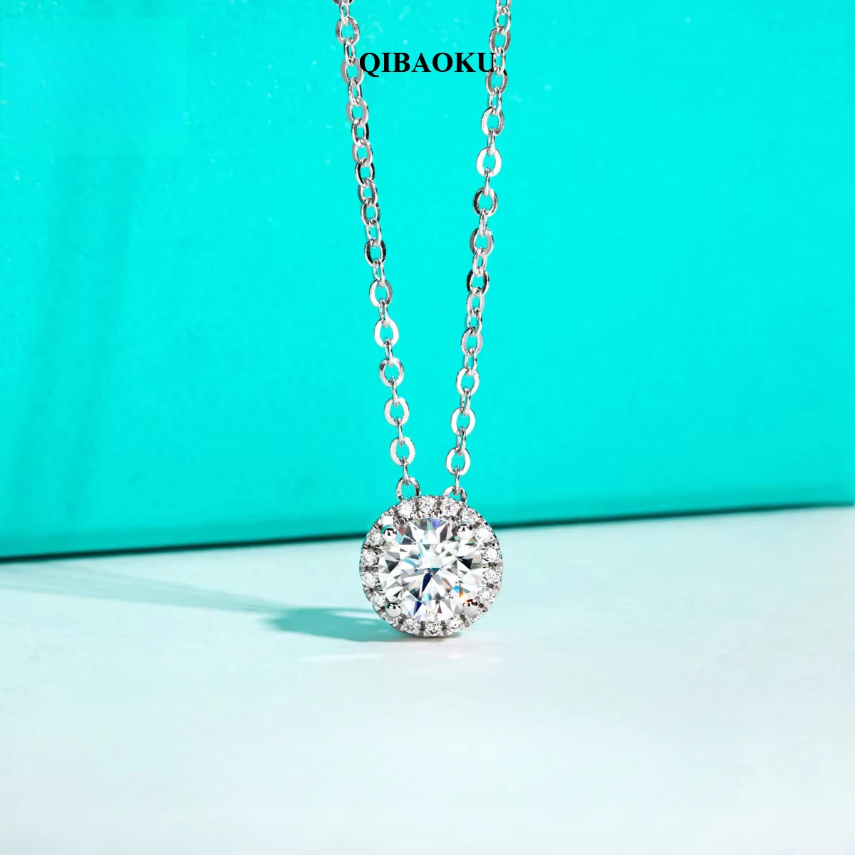 QIBAOKU D Color 6.5MM Moissanite Clavicle Pendant Necklace S925 Sterling Silver Wedding Anniversary Party Birthday Gifts 2026