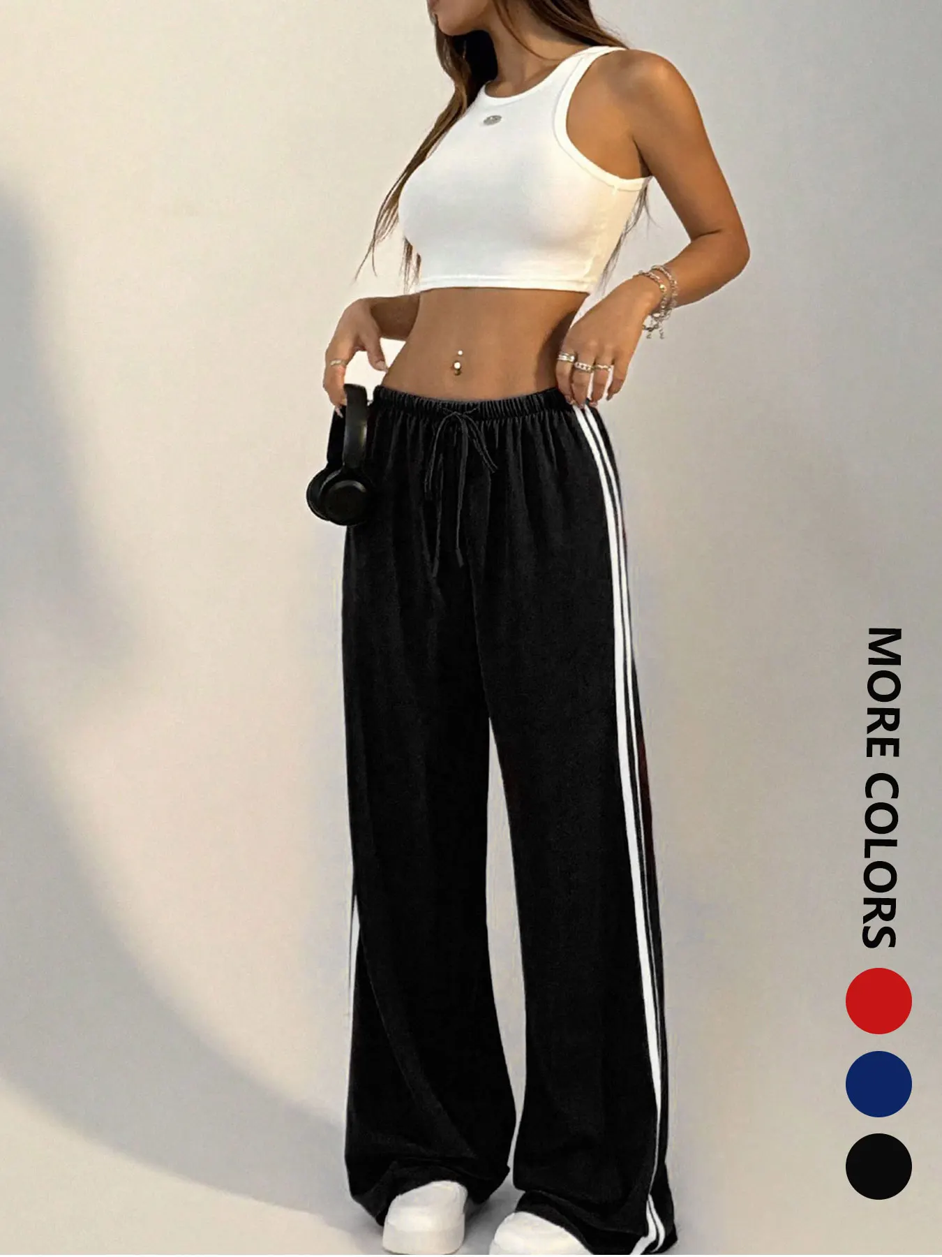 

Женские брюки, летняя новая уличная одежда, базовые прямые свободные повседневные тонкие универсальные брюки, женские однотонные простые модные полосатые брюки