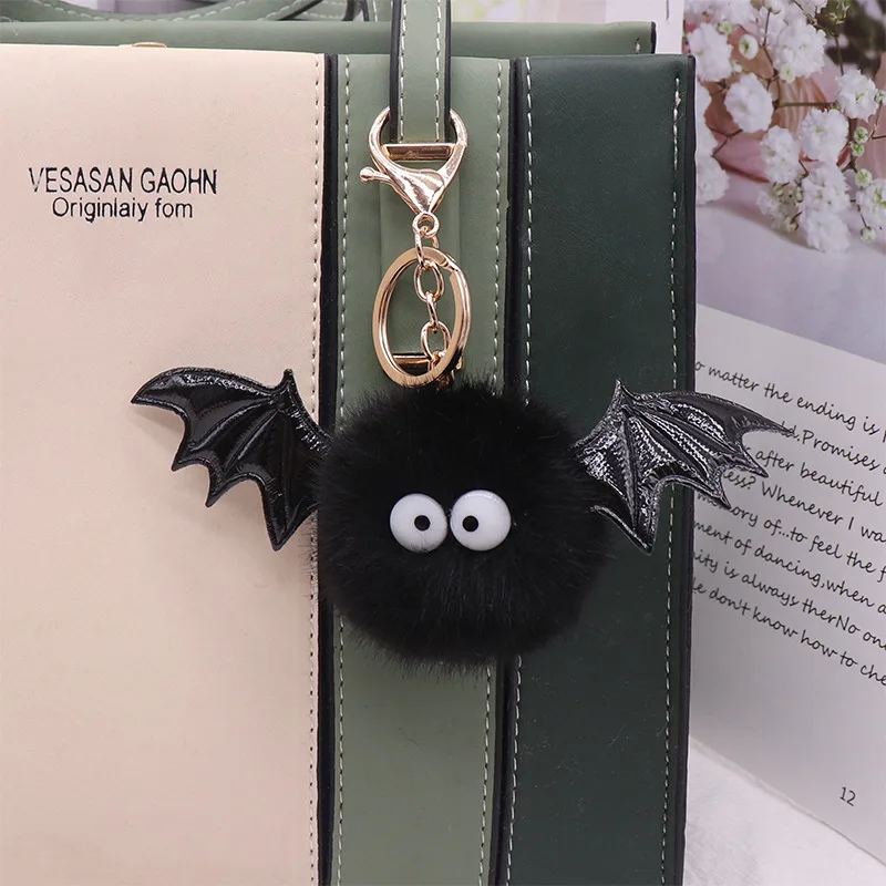 Halloween Imitation Mink Bat Fur Ball Keychain Charm Bat Bag Pendant Plush Elf Keychain