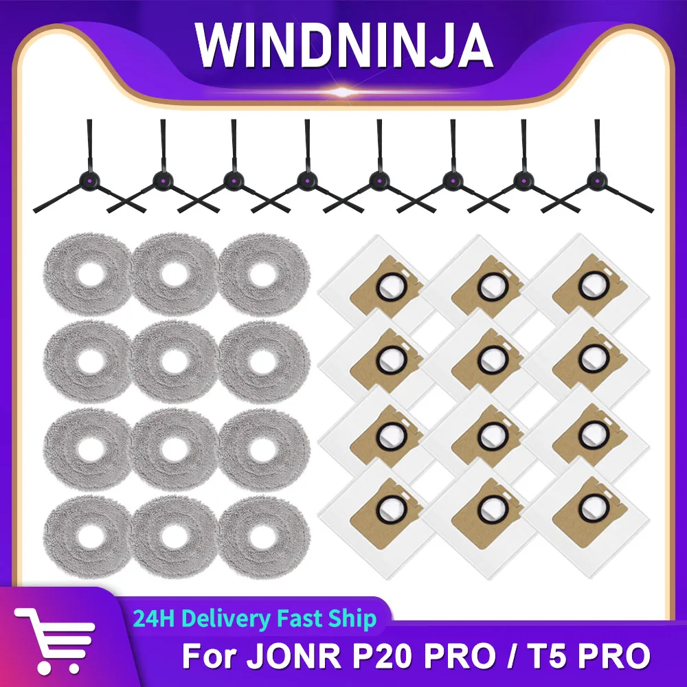 For JONR P20 PRO / T5 PRO Vacuum Robot Accessories Efficient Microfiber Mop Cloth Side Brush Cleaning Dust Bag Part Replacement
