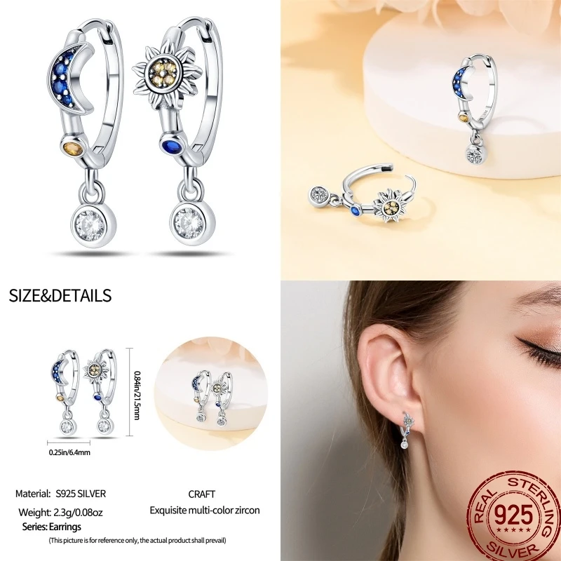 Spring Earrings Women 925 Sterling Silver Flower Butterfly Starry Moon Double Hoop Ear studs Jewelry Exquisite New Year Gift