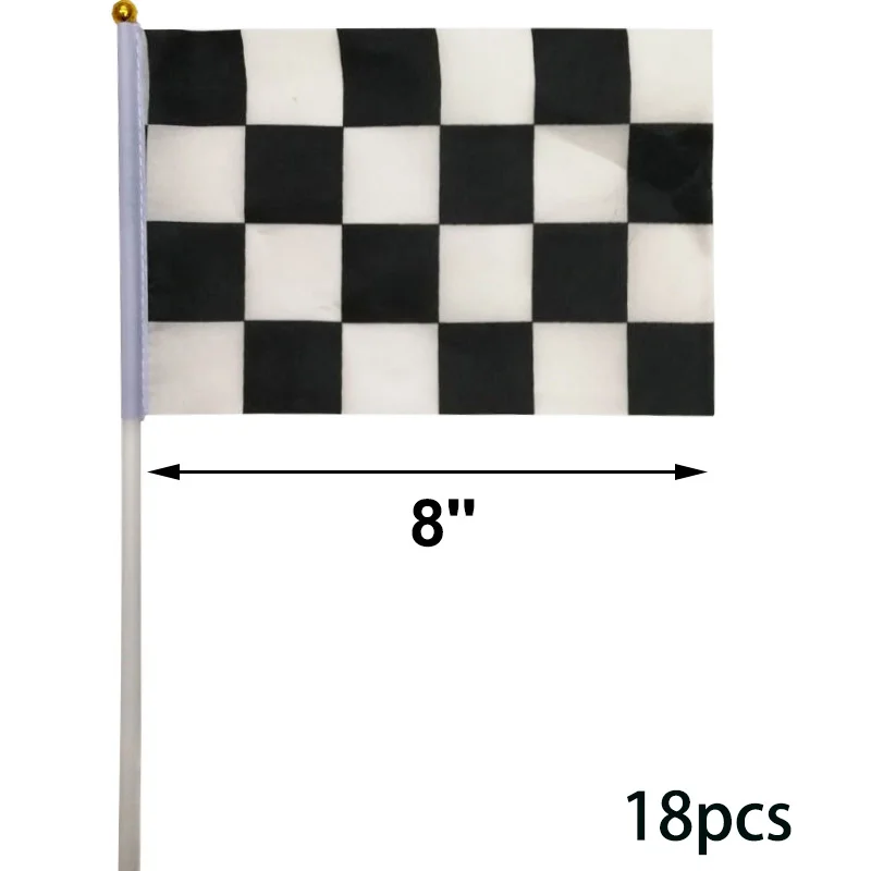 18 Pcs Race Party Children Kids Traffic Decoration Black and White Checkered Racing Stick Flag Racing Hand Held Stick Flags