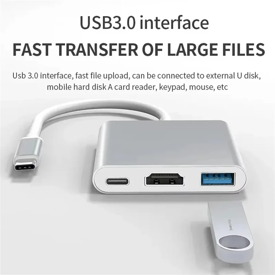 

3 in 1 Usb Hub USB C to HDTV Splitter HUB Type-c to HDMI-compatible USB 3.0 Docking Station For MacBook AirPro Samsung Converter