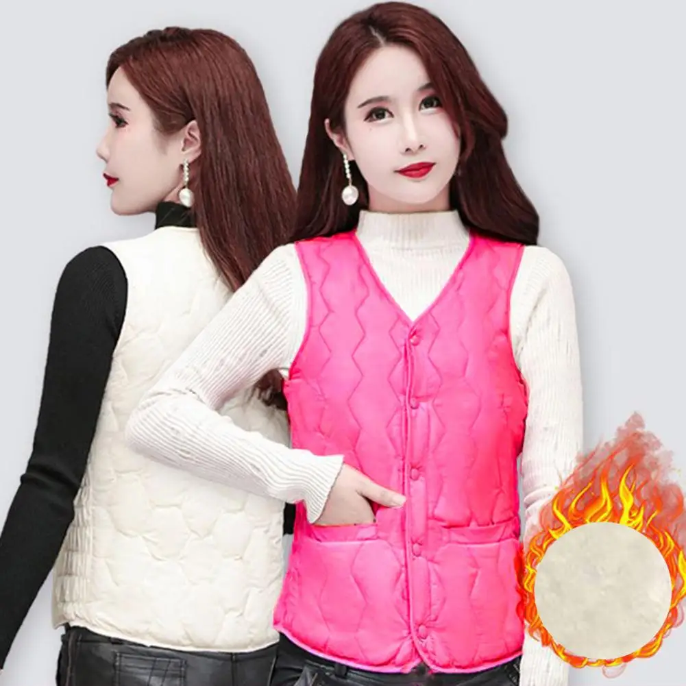 

Women Winter Fall Cotton Vest Sleeveless V Neck Padded Vesr Coat Single-breasted Soft Warm Slim Fit Lady Spring Waistcoat