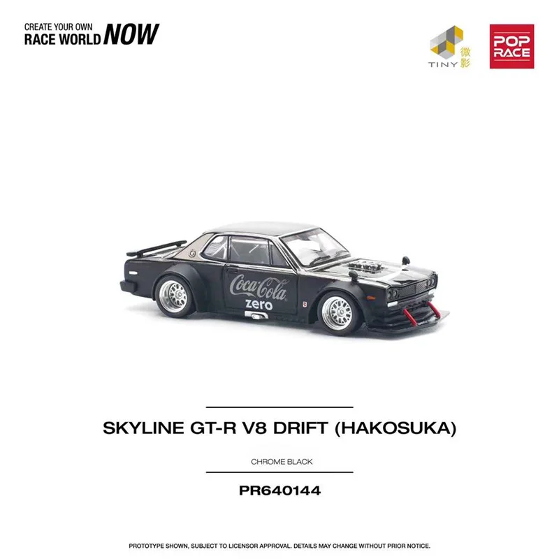 **Pre-Order** POP RACE 1:64 SKYLINE GT-R V8 DRIFT (HAKOSUKA) ZERO BLACK CHROME Diecast Model Car