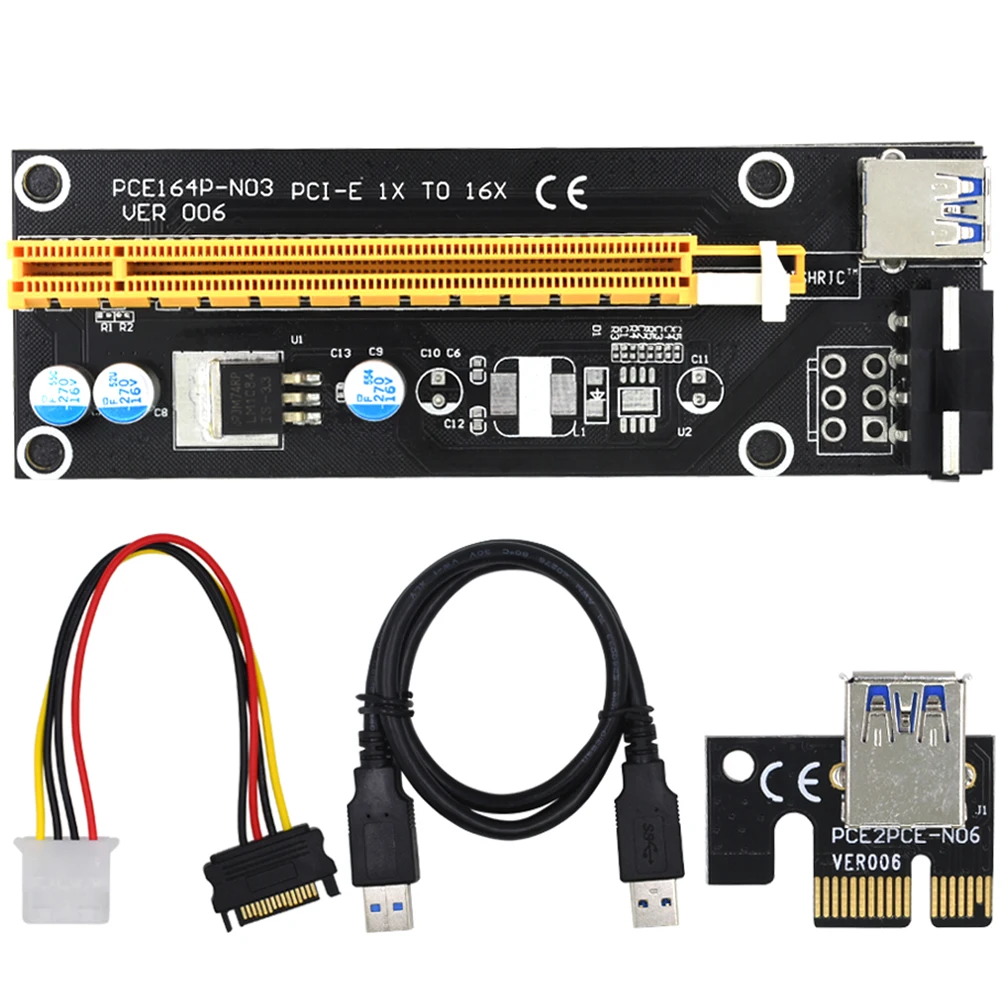 VER006 PCI-E Riser Card 1x to 16x Adapter Extender GPU Extension Card USB 3.0 Cable 15-Pin to 4 Pin Power Cable For Mining Miner