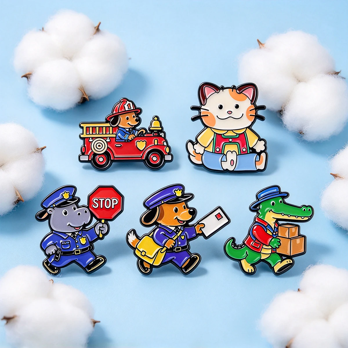 Cute Cartoon Animal Jobs Enamel Pins with Dog Cat Hippo Crocodile for Backpack Hats Clothes Bag Decors Accessories Gifts Friends view 3