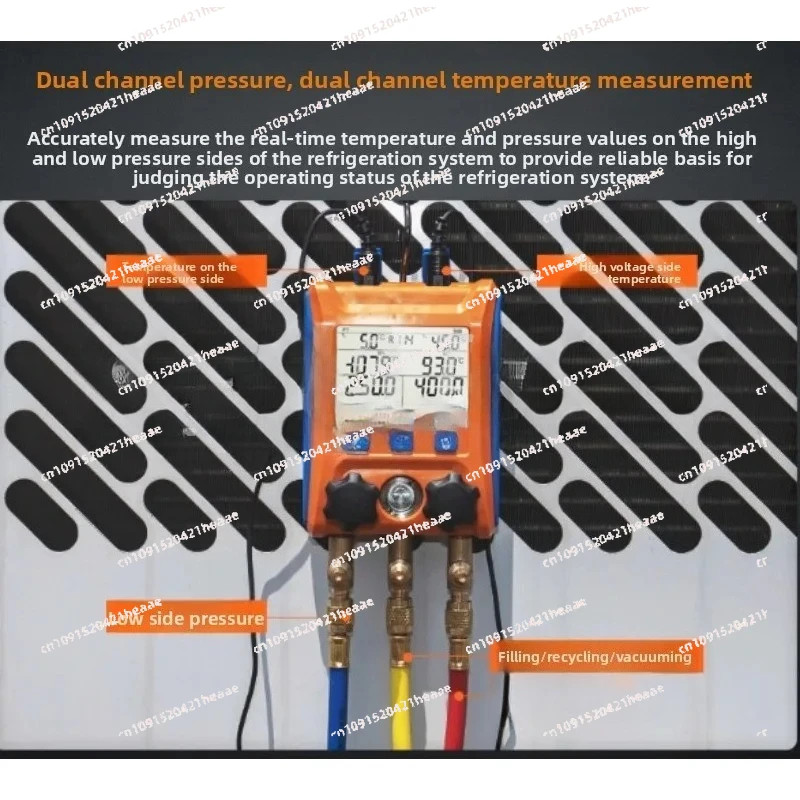 Suitable for10W Wireless Digital Manifold Gauge Set Data Logging Refrigerant HVAC Gauges with Hoses, Thermometer Clamps LMG-10