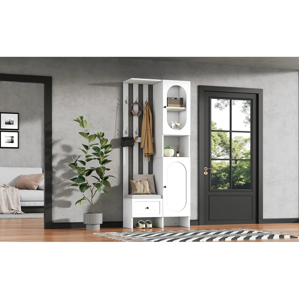 85 * 33,5 * 200 cm kompakter Kleiderschrank, Wohnmöbel-Aufbewahrungsschrank aus gehärtetem Glas, weißer Eingangsschrank, Kleiderschrankständer – Detail 7