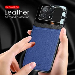 PocoX6Pro custodia in pelle texture pc plexiglass copertura magnetica per auto per Xiaomi Poco X6 Pro PocoX6 X 6 6X X6Pro fotocamera proteggere Fundas