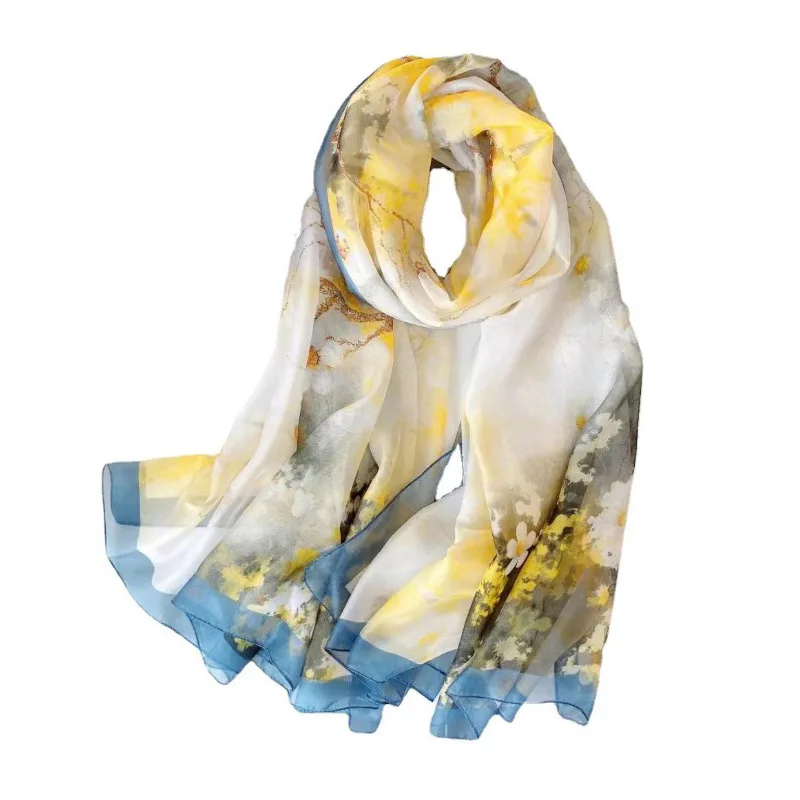 Luxury Silk Scarf Hijab Women Soft Warm Pashmina Neck Beach Stoles Elegant Head Scarves Echarpe Shawl Large Wrap Echarpe Bandana