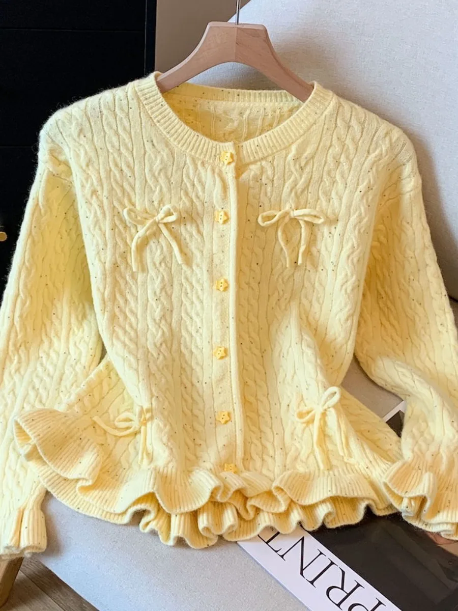 

Soft Cozy Knitted Open Cardigan Women's Autumn Winter New Sle Knot Twist Yarn Sweater Coat Korean Sle Straight Cut