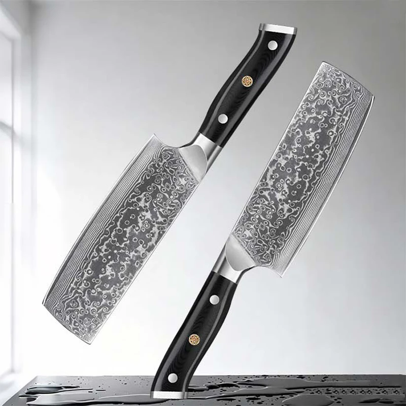 WILDMOK 67 Layers Damascus Steel Blade 7 Inch Nakiri Knife ,G10 Handle Vegetable Cleaver for Home Kitchen Food Preparation