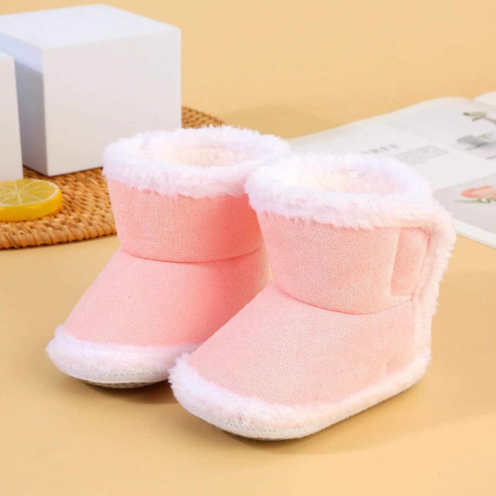 

Newborn Baby Boots Shoes Pink Solid Color Boy Girl Toddler Winter Plush Snow Booties Warm Infant Crib Shoes Infant First Walkers