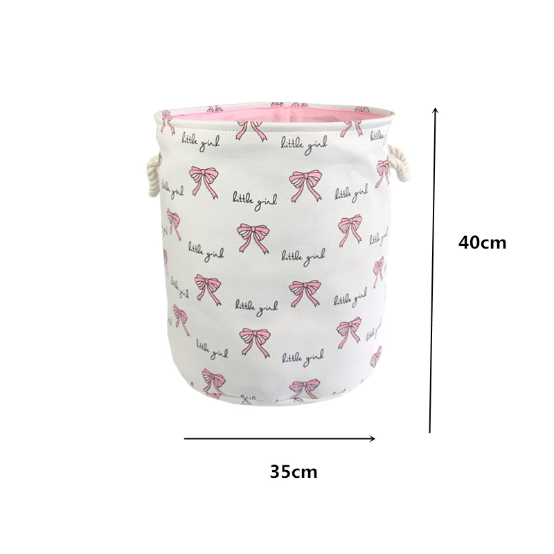 Cute bow Storage Basket Toys Collapsible Convenient Laundry Basket Cartoon Thickened Fabric Drawstring Clutter Storage Organizer