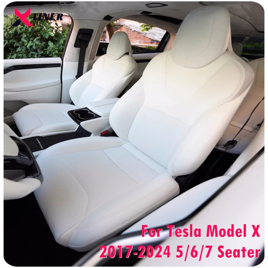 

Full Set Car Seat Covers for Tesla Model X 2017-2024 5/6/7 Seater PU Leather Car Front & Rear Seat Protectors Accessories