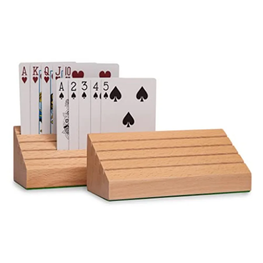 Standard Size Solid Beech Playing Card Holder-2 Piece Set-Card Storage