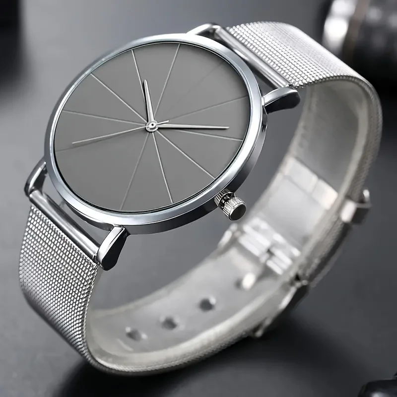 Orologio al quarzo da uomo d'affari e tempo libero da 2 pezzi/set, orologio e bracciale in maglia di acciaio inossidabile, regalo per la festa del papà