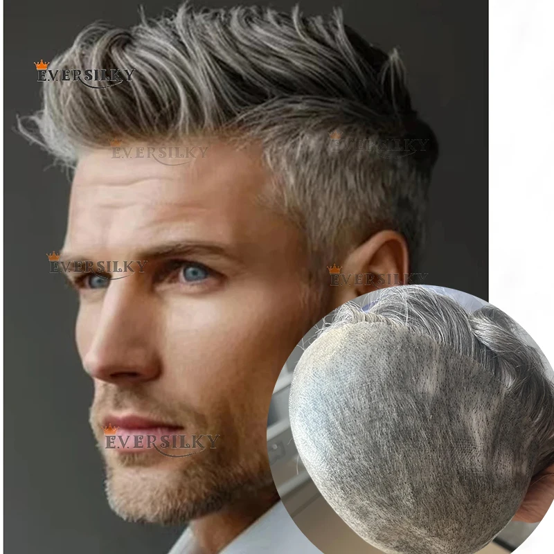 

Grey 1B651B50 1B80 Hair Man Black Brown #4 #6 Thin Micro Skin Hairpiece HumanHair Male Wig Super Durable Natural Hairline Toupee