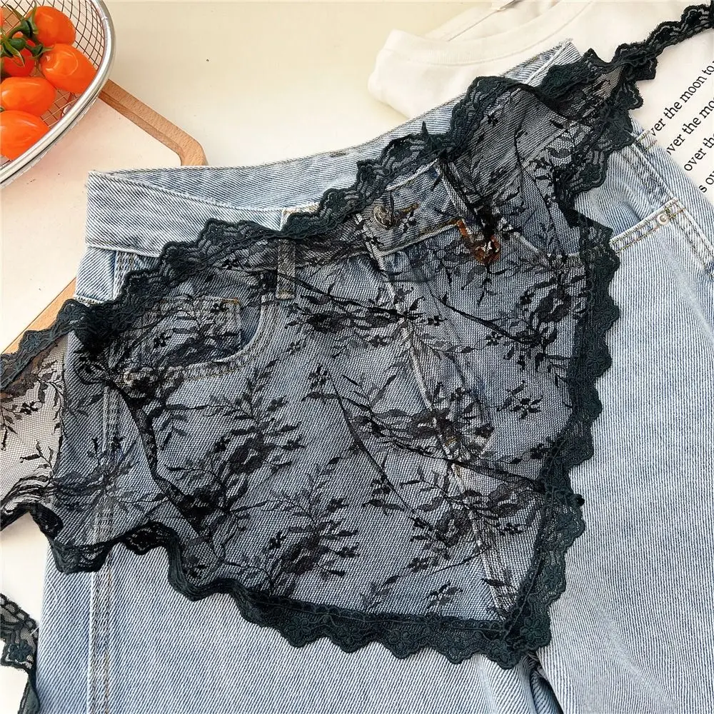 แฟชั่นเส้นใยโพลีเอสเตอร์ลูกไม้ครึ่งกระโปรงซ้อนผ้ากันเปื้อนขนาดเล็กนุ่มครอบคลุมกระโปรงผู้หญิง