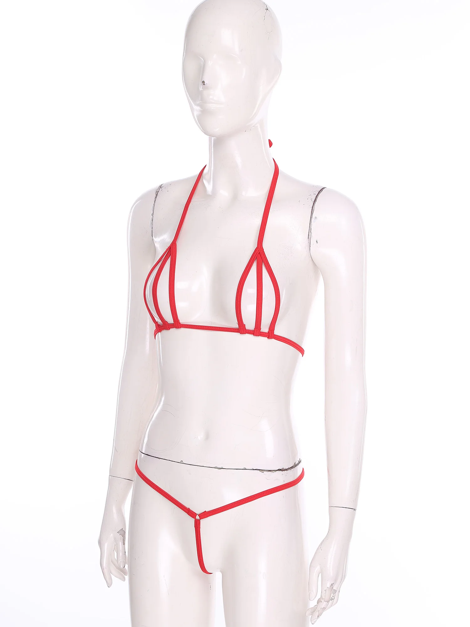 Womens Sexy Extreme Micro Bikini Lingerie Set See Through Hollow Out Halter Neck Tiny Bra with T-back Thongs 2 Piece Nightwear - Image 3