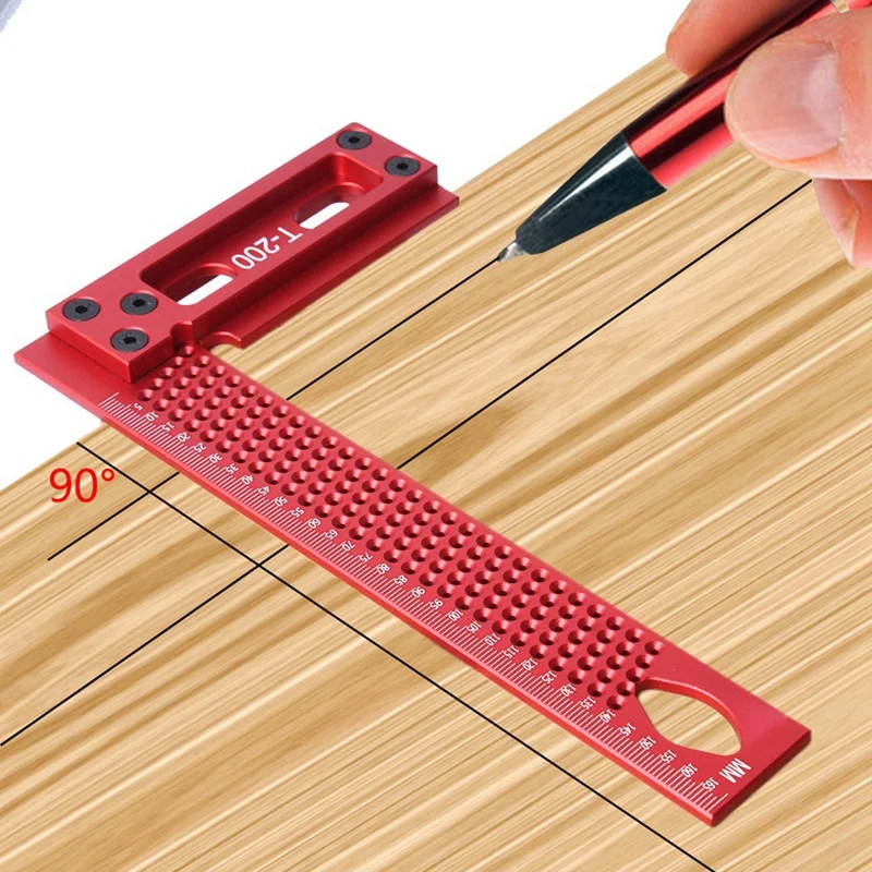 1 Piece 200MM Precision Scale Ruler Red Aluminum Alloy Woodworking Scribing Mark Line Gauge