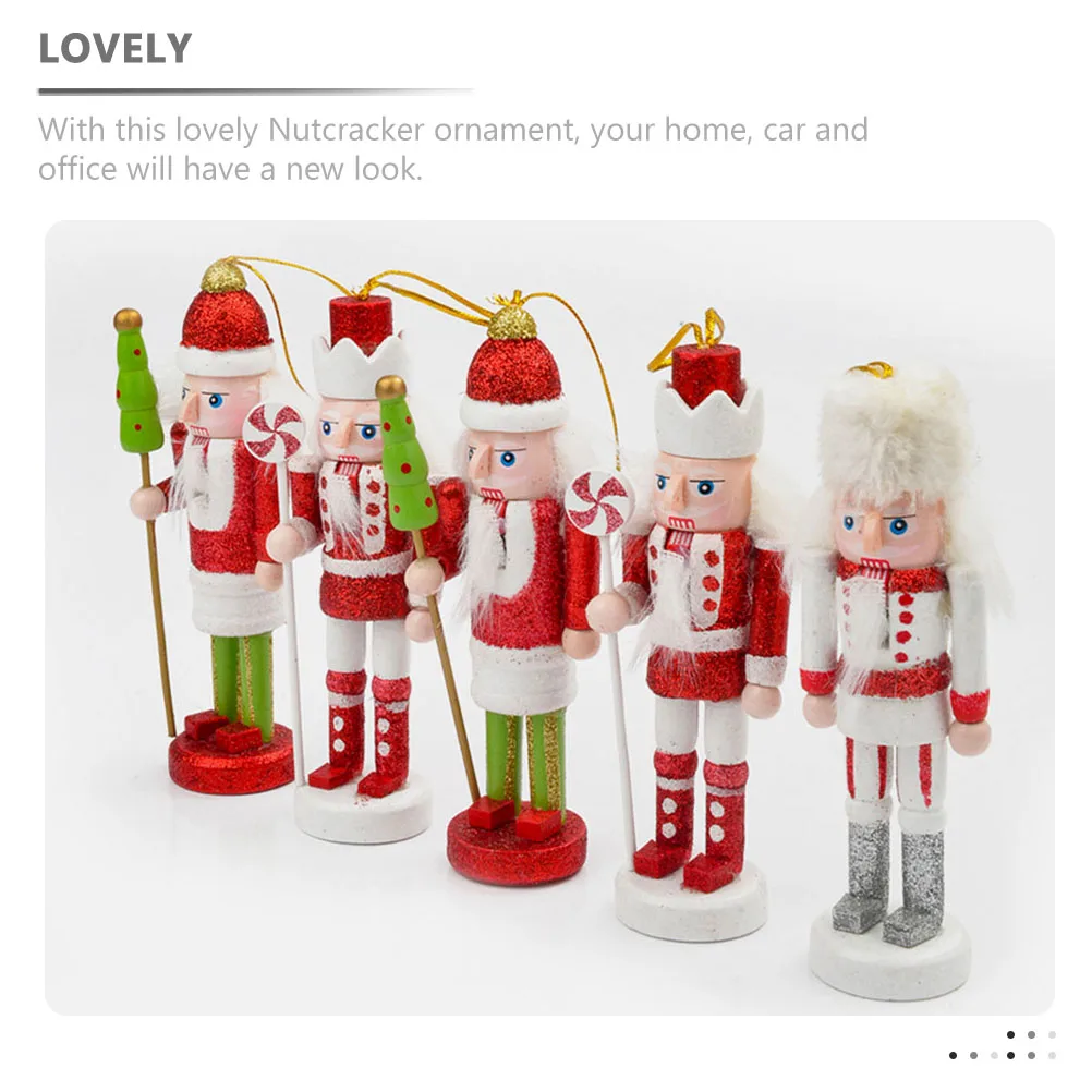 

5Pcs Wooden Nutcracker Pendants Christmas Nutcracker Hanging Decorations Xmas Tree Ornaments Holiday Party Decor