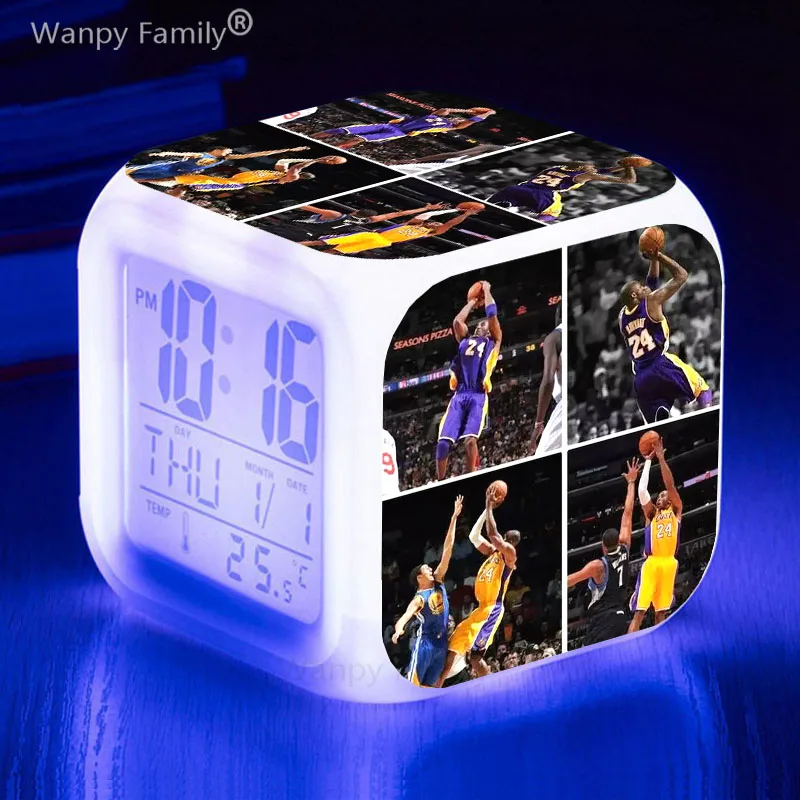 

Basketball Star Poster LED Alarm Clock 7Color Changing Multifunctional Touch Sensing Wake Up Timer Portable Desk Clock