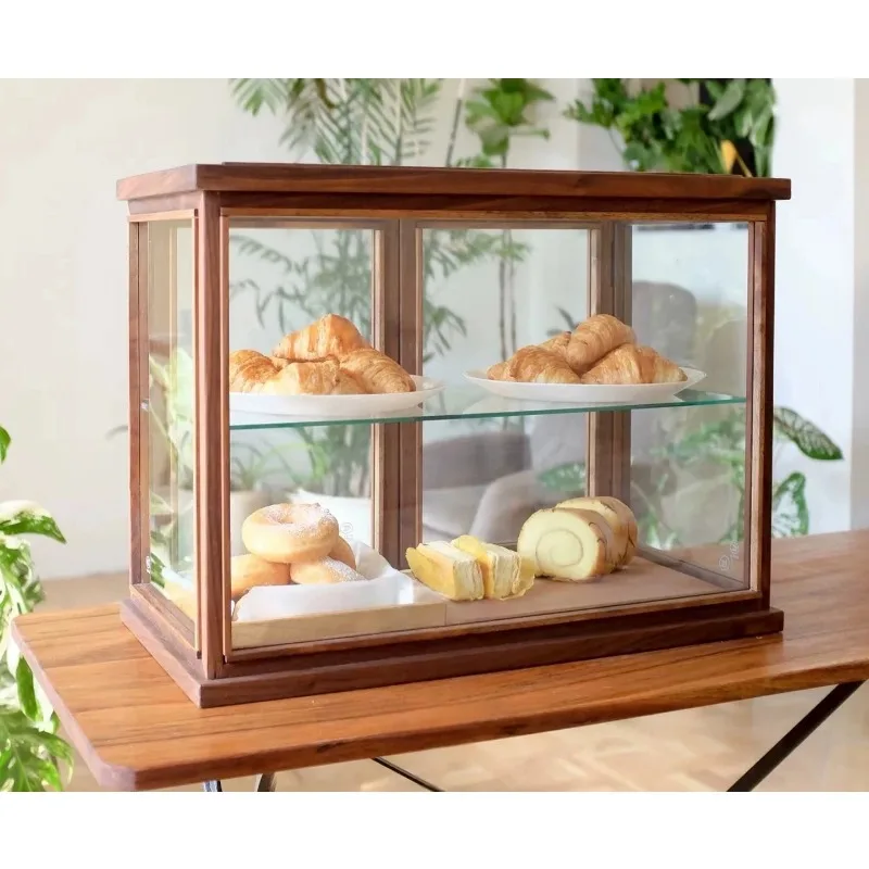 Solid Wood Glass Bakery Display Cabinet Small Front Desk Showcase for Cake Coffee Pastry Bread Shop