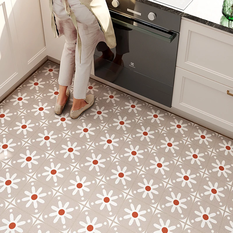 

Retro Kitchen Floor Mats Floral Pattern PVC Rug Waterproof Oil-proof Carpet Easy To Clean Anti-fouling Door Mat Can Be Cut Ковер