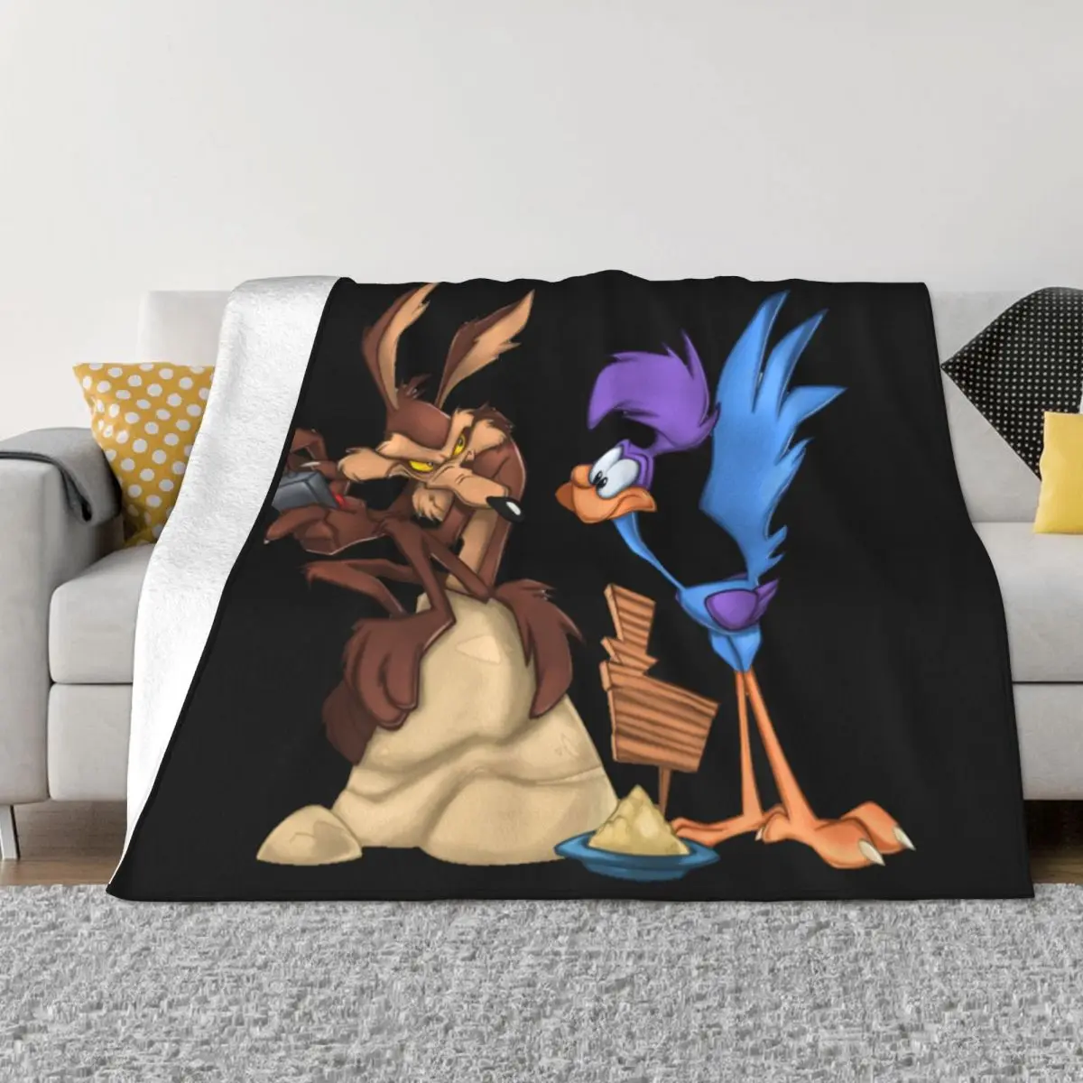 Control The Remote Roadrunner Coyote Knitted Blanket Flannel Super Soft Throw Blankets for Bed Bedspread