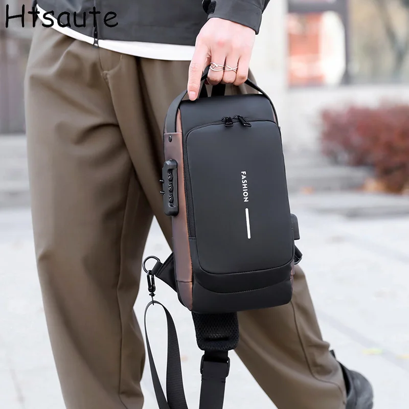 

Anti-theft Combination Lock Chest Bags With USB Charging Port Men Business Storage Crossbody Bag Casual Travel Chest Packs Male