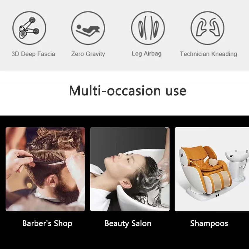 Luxury Beauty Hair Salon Electric Full Body Shiatsu Hair Washing Massage Chair Shampoo Bed