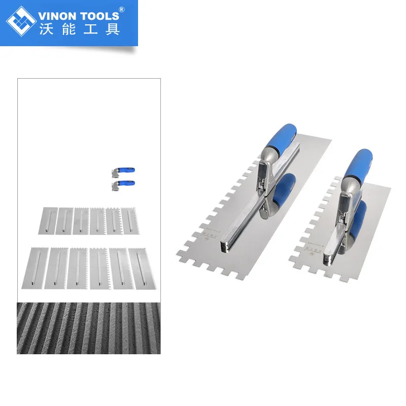 Espátula grande de diente de sierra con muescas, espátula cuadrada de acero inoxidable para azulejos de gran formato con 6 cuchillas estándar y 6 cuchillas grandes
