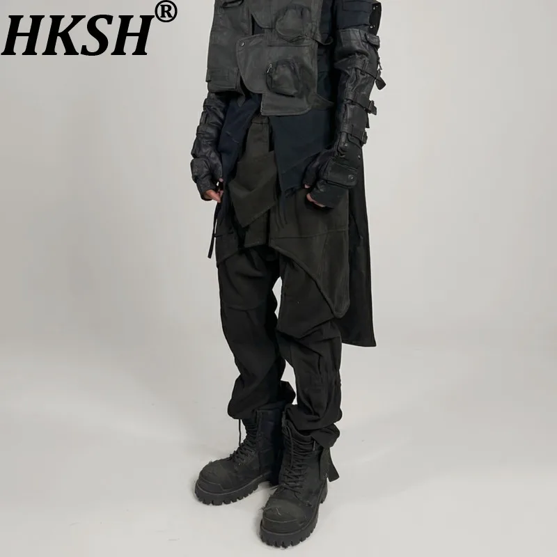 HKSH Spring Autumn New Men Tide Chic Ins Dark Punk Waste Land Asymmetrical Deconstructed Strap Desert Safari Style Pants HK28326