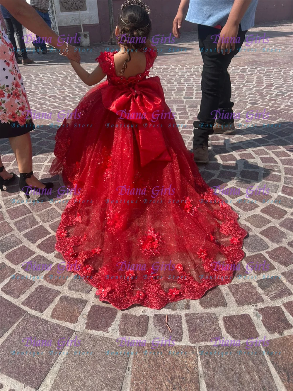 New Quality Little Princess Red Tulle Fluffy Applique Flower Girl Dress for Kids Wedding Birthday Party Evening Ball Gowns