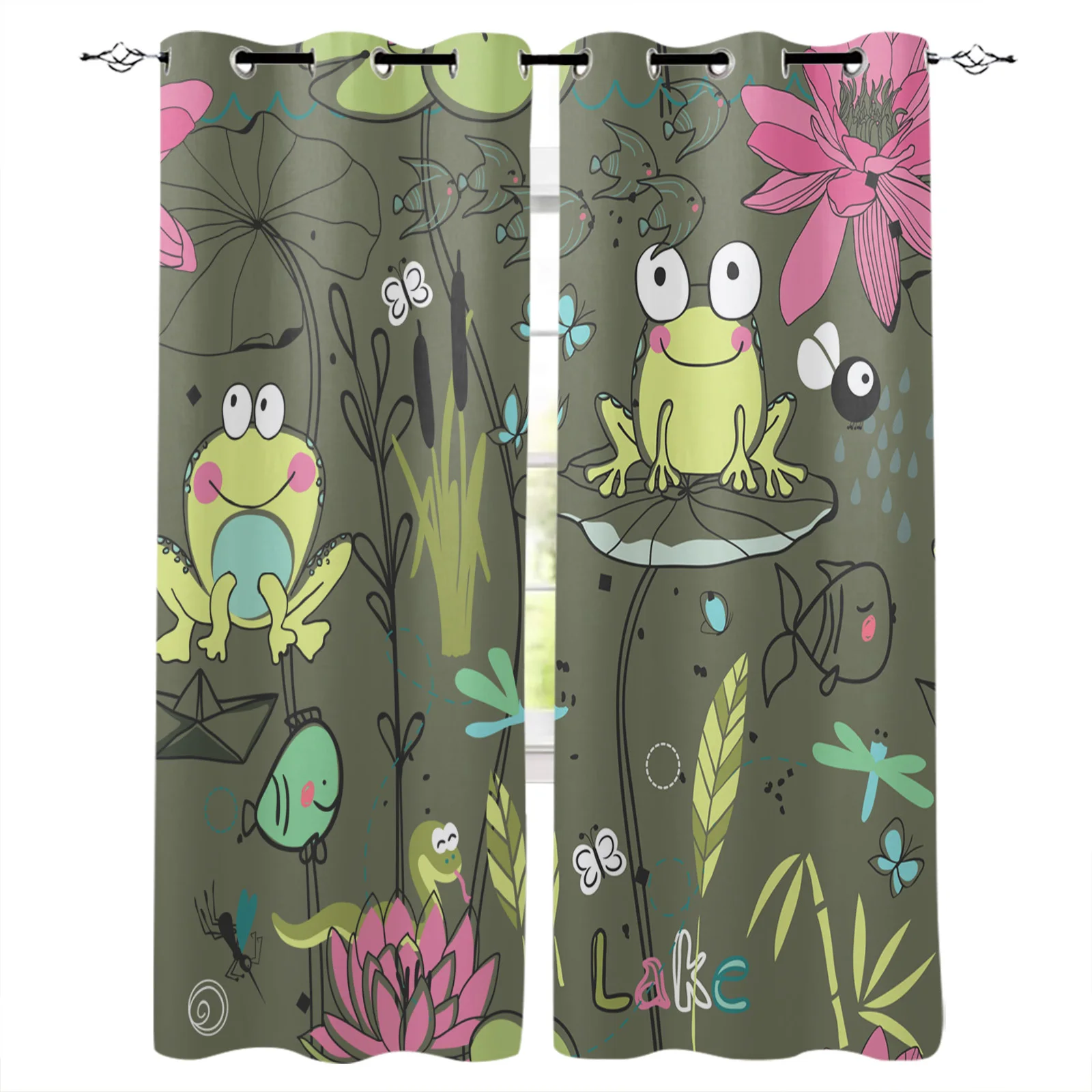 

Frog Lotus Leaf Flower Fish Pond Blackout Curtains Window Curtains for Bedroom Living Room Decor Window Treatments