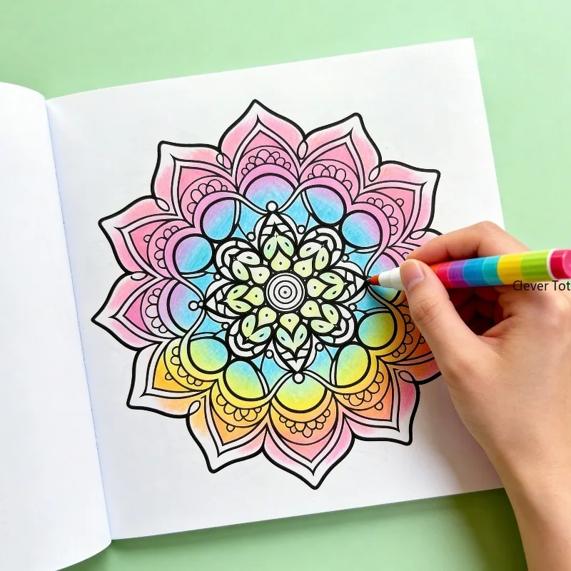 A Lotus Mandala Coloring Album, Symmetrical Flower Black and White Line Manuscript Coloring Edition, Meditation Soothing Stress