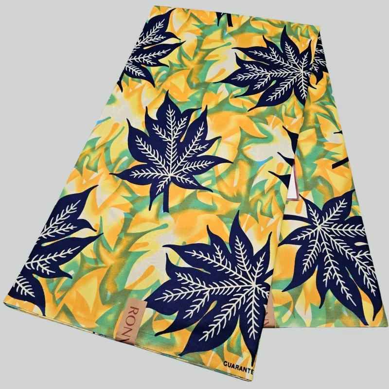 

46 дюймов, ширина, 6 ярдов, длинные африканские стильные листья, хлопковая восковая ткань в стиле батик для шитья платья, одежды, брюк, наволочки R2305