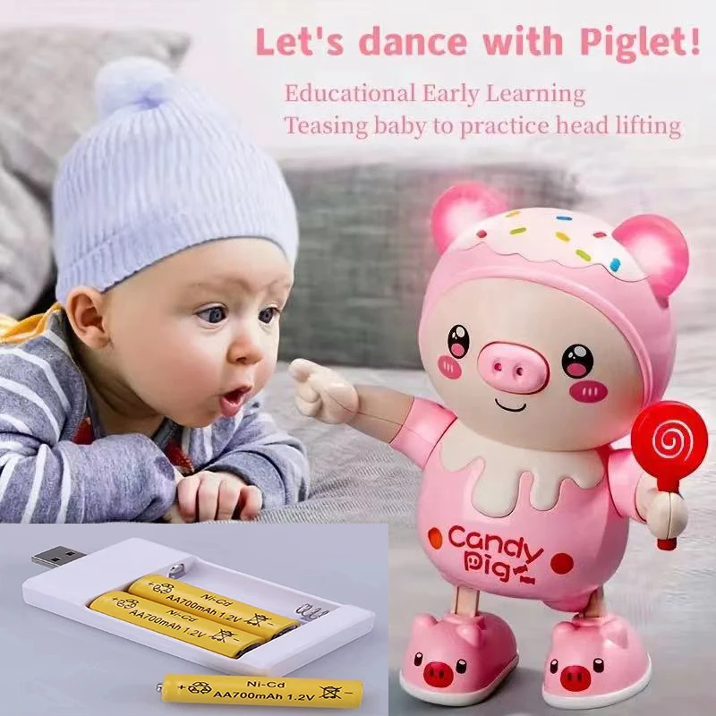 Cartoon Baby Dancing Pig Toy Kawaii Electronic Pets With Swing Light Music Educational Toys Boys Girls Birthday Christmas Gift