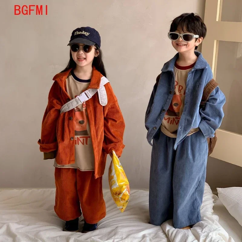 

Brother and Sister Teens Children's Cotton Set 2024 Spring Autumn Boys Girls Corduroy Blazer+ Pant Set Kid Casuals Two Piece Set