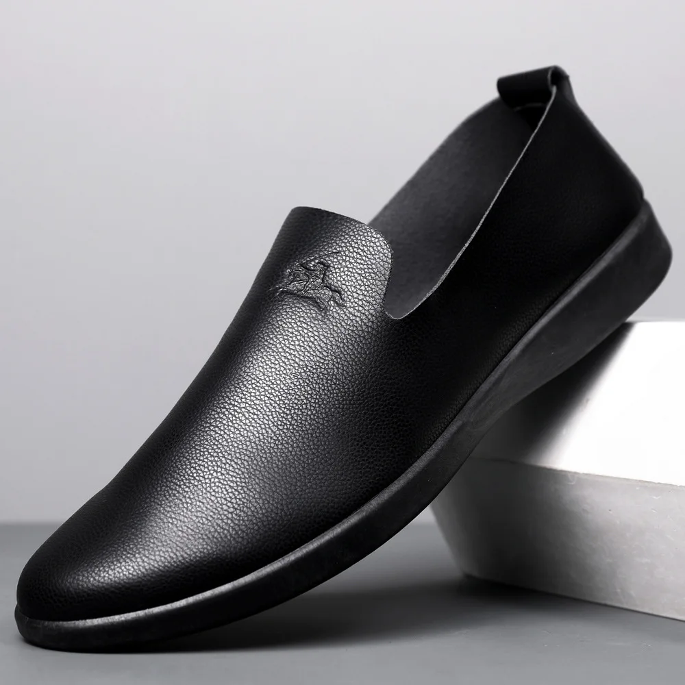 

2026 New Slip On Leather Shoes Soft Waterproof Driving Loafers Casual Fashion Mens Shoes