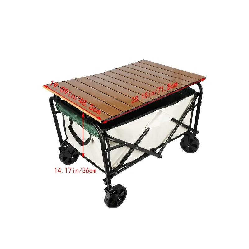 Durable Camping Folding Wagon Cart With Table Board Outdoor Trolley Handcart  With Adjustable Handle