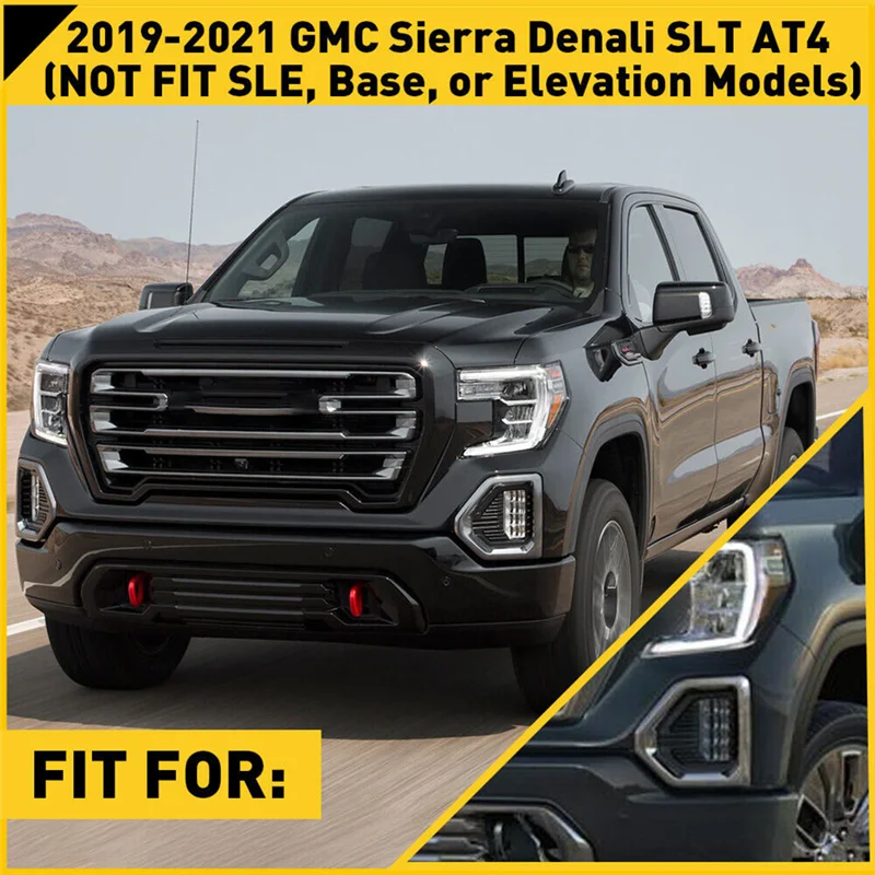 WF-For GMC Sierra 2019-2021 Denali SLT Front Fog Light Outer Bezel Cover Chrome Set Replacement
