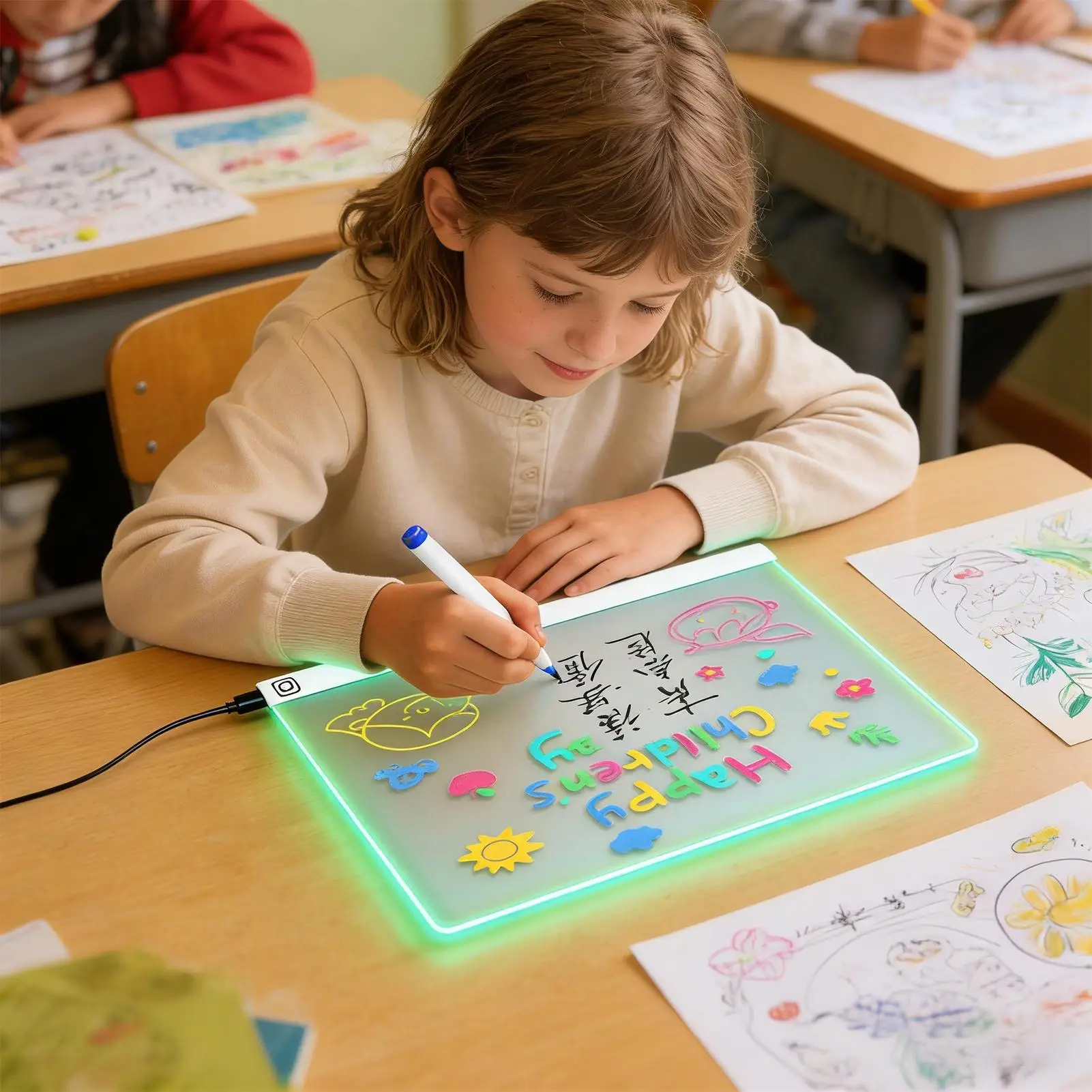 Planche à dessin LED 35x26cm, tapis de traçage, jouets en acrylique effaçable à sec, bloc de dessin pour garçons et filles, croquis, écriture, coloriage