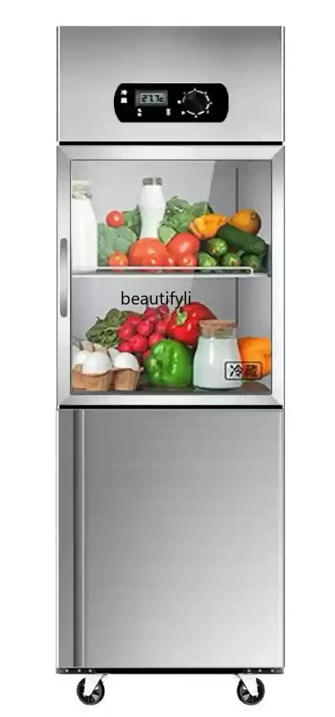 

Commercial double door refrigerator stainless steel vertical beverage vegetable fruit large capacity kitchen freezer