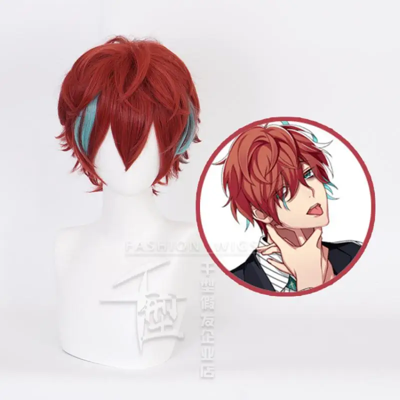 Peluca de Cosplay de Anime Doppo Kannonzaka, pelo mezclado rojo y verde, corto, resistente al calor, sintético, accesorios para fiesta de Halloween