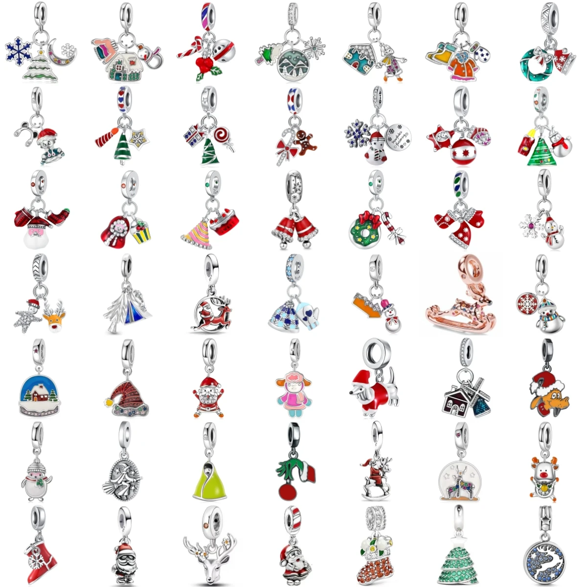 925 Sterling Silver Christmas Charm Santa Claus Snowman Reindeer Bell Gift Sleigh Snowflake Wreath Pendant Jewelry Gift